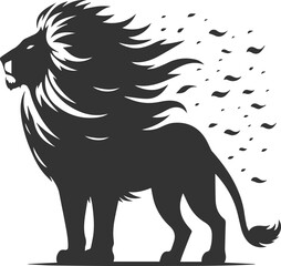 A lion standing against the wind unmoved