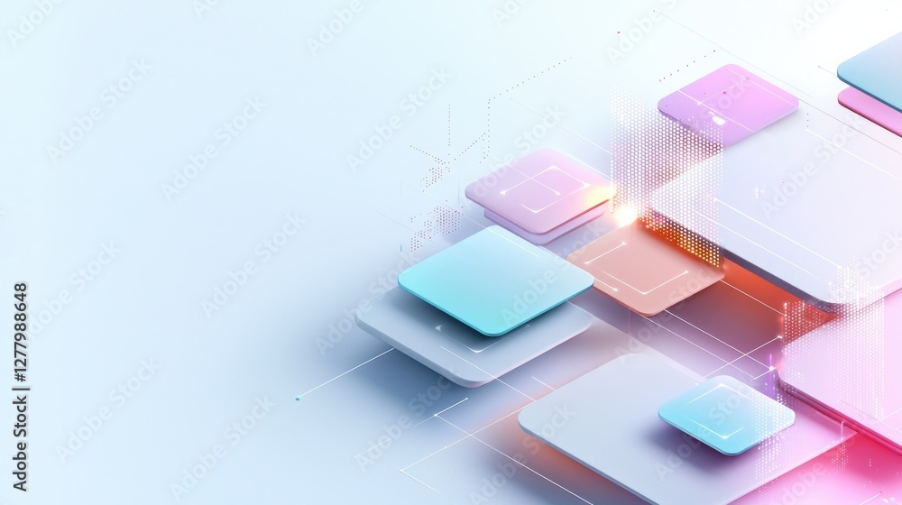 Poster pastel geometric shapes minimal abstract composition with floating cubes and rectangles