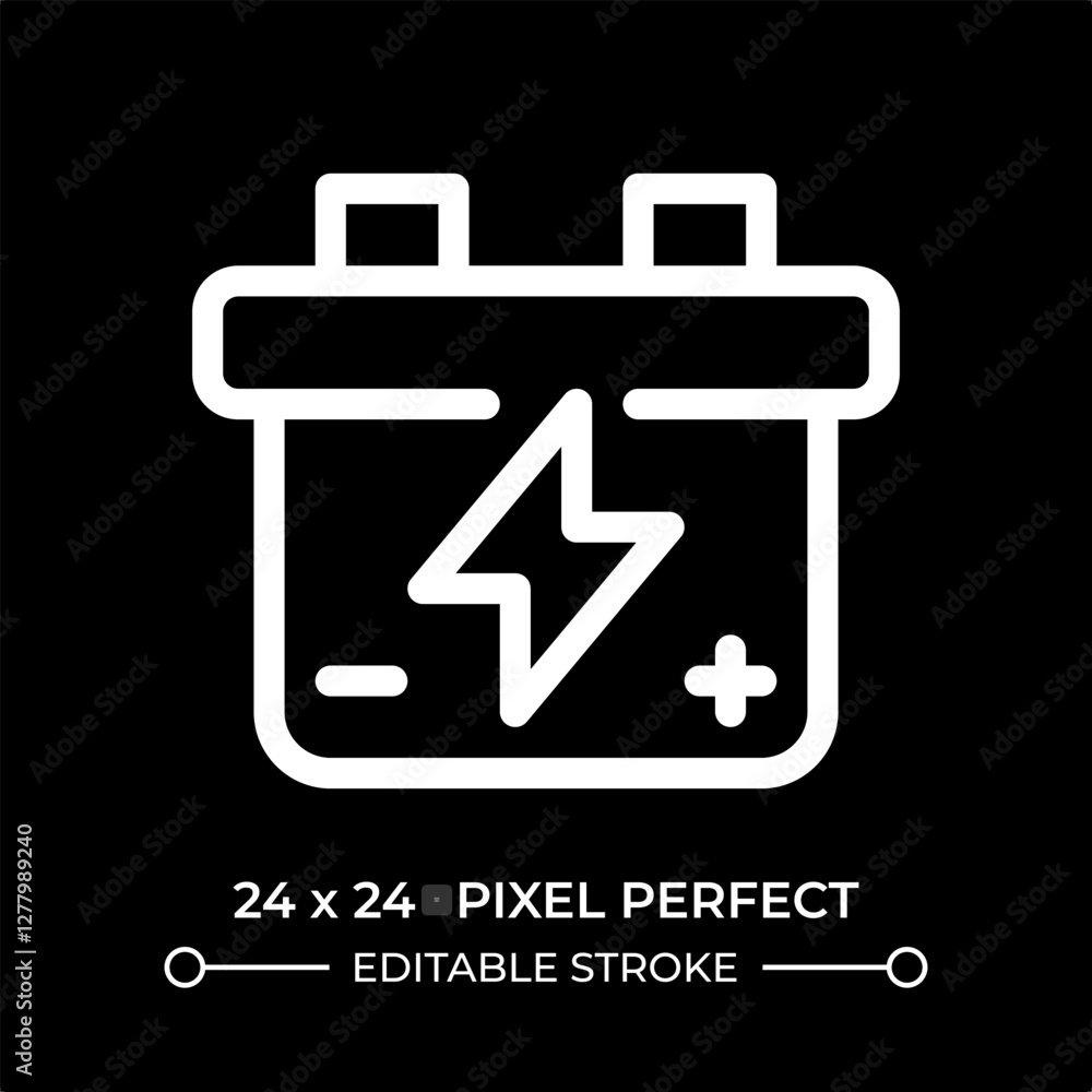 Poster car battery line ui icon isolated on black. vehicle accumulator with lightning sign. electric suppli