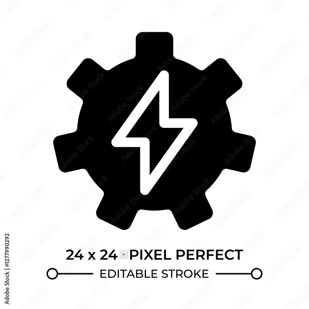 Poster gear with lightning glyph ui icon. electric power generation technology. clean energy production set