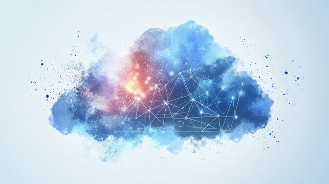 Abstract blue cloud with futuristic digital connections and glowing network data nodes
