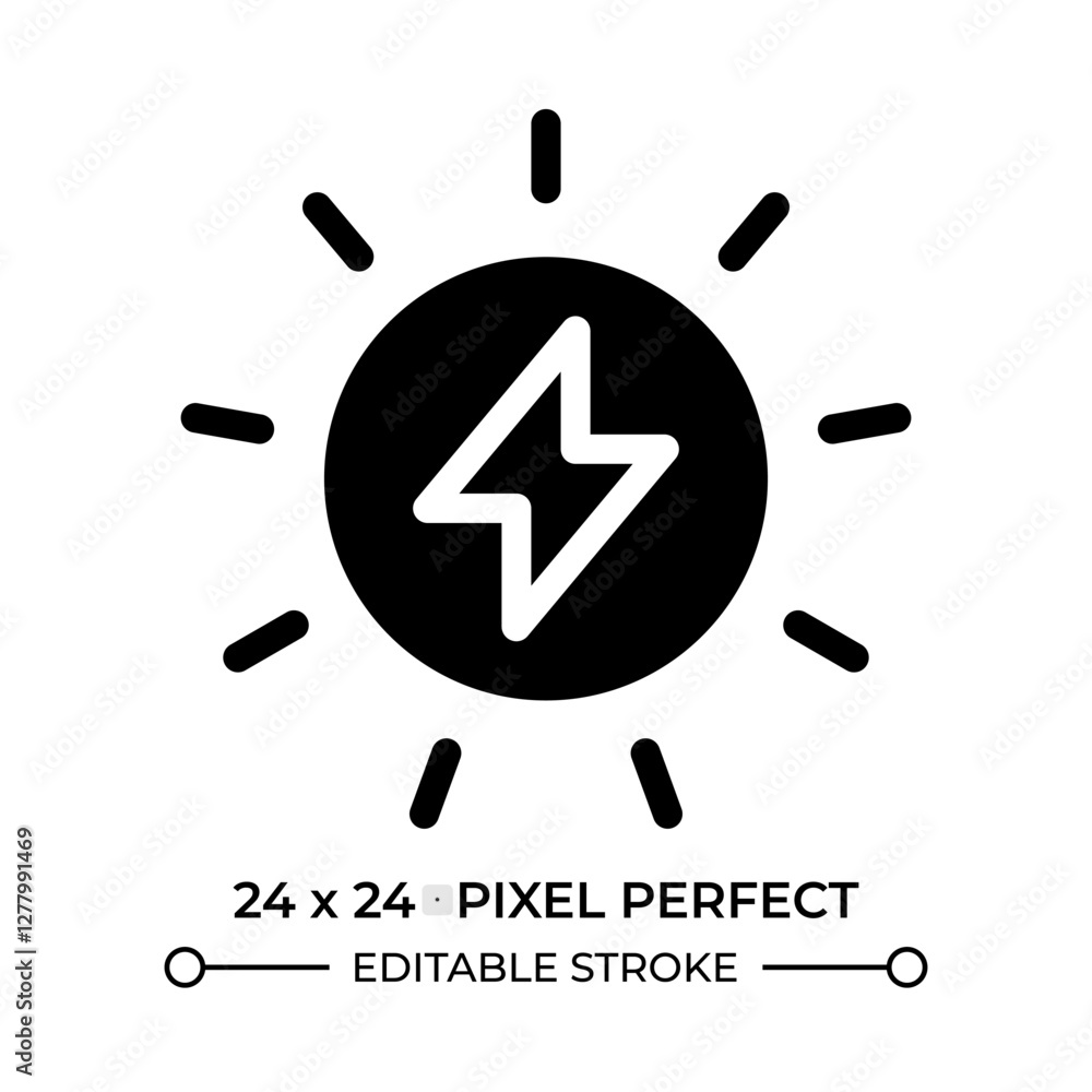 Poster sun power glyph ui icon. using solar energy to generate electricity. renewable sources usage advanta