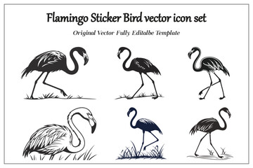 Flamingo Sticker Bird vector icon set, white background.