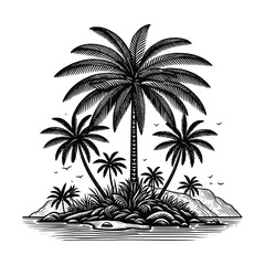 hand drawn of palm tree vintage illustration