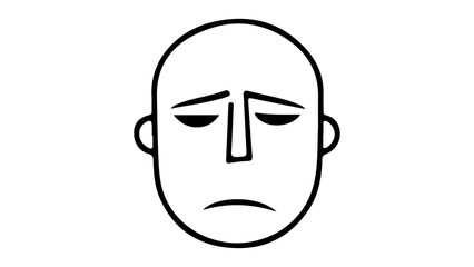 sad person face outline vector illustration, sad bald person face outline simple illustration in vector