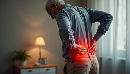 Senior Man Experiencing Lower Back Pain at Home
