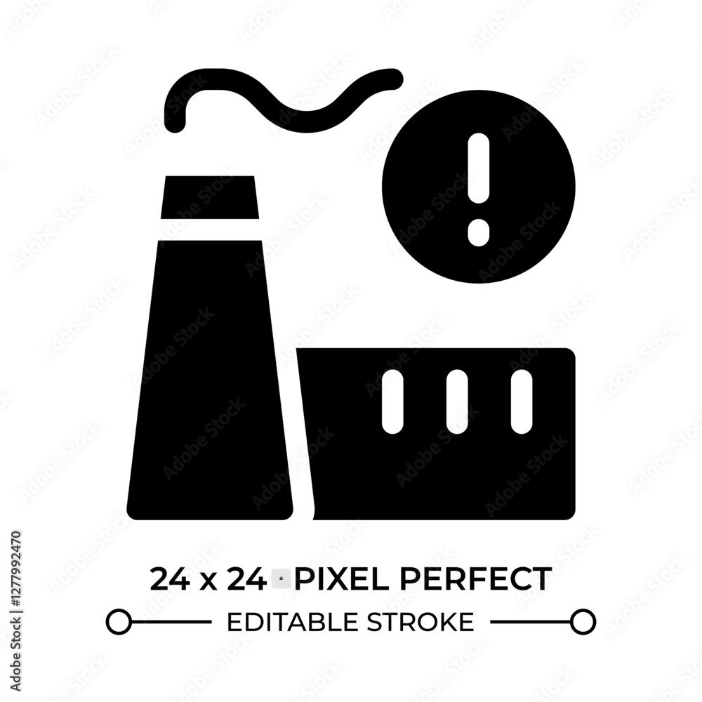 Aufkleber factory danger warning glyph ui icon. attracting attention to carbon emission problem. industry prob