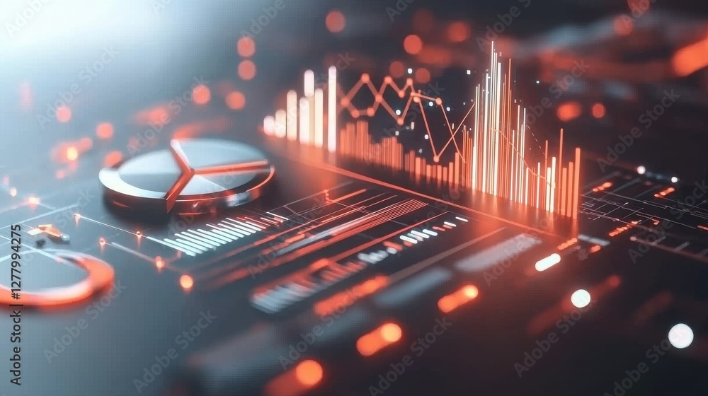 Poster digital financial data analytics dashboard with sophisticated charts and graphs