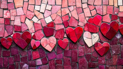 Red and Pink Heart Mosaic Background Texture
