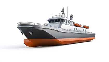 Naklejka premium Modern ship with life rafts sits on a white background