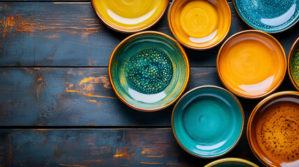 colorful Ceramic Plates with a Copy Space  ai generative