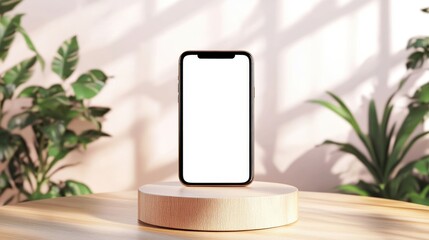 Modern Smartphone Displayed On Wooden Stand