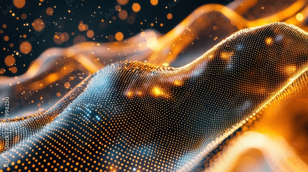 Poster mesmerizing particle wave of dynamic digital art and abstract visualization