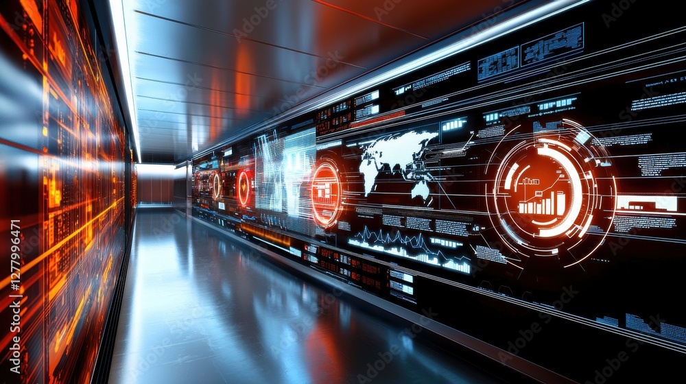 Poster futuristic digital holographic interface for visualizing global data analytics and intelligence