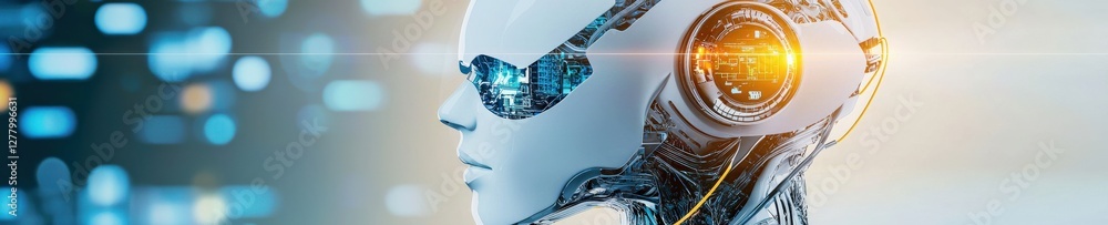 Poster futuristic robot head with tech elements