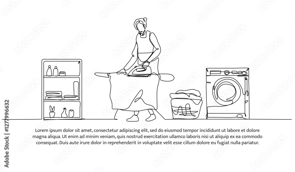 Poster continuous one line design of laundry activity working. minimalist style vector illustration on whit