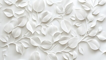 White paper leaves pattern, wall decor, textured background, craft design