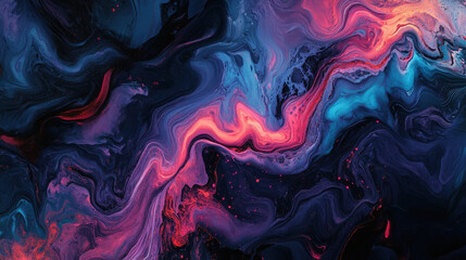 Obraz premium Dark neon abstract liquid painting with glowing pink and blue swirling textures