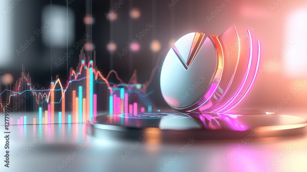 Poster colorful abstract financial infographic with dynamic data visualization charts and graphs