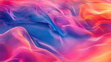 Fototapeta premium Soft neon silk fabric with smooth flowing pink, blue, and orange folds in motion