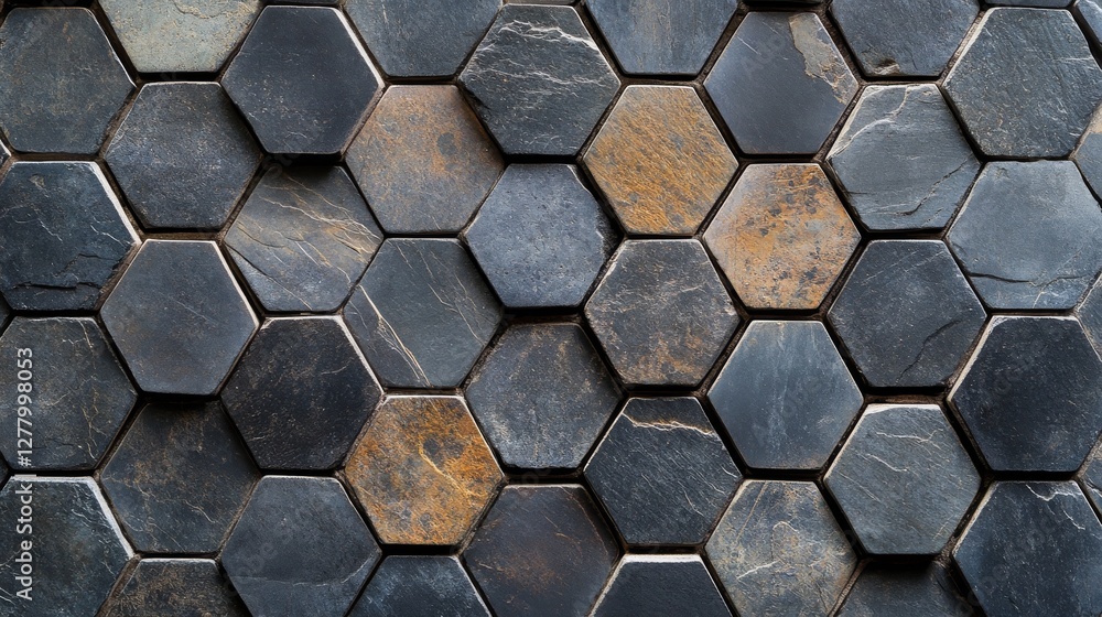 Poster a close up view of hexagonal stone tile surface