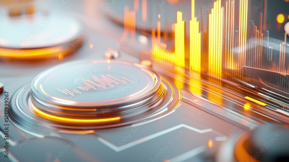 Poster abstract financial analysis with dynamic market graph and charts on digital display