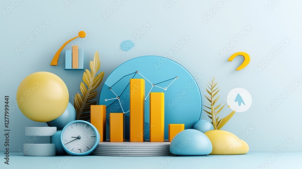 Poster minimalist 3d geometric shapes in blue and yellow color composition for business infographic and dat