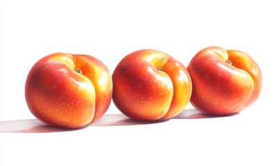 Three vibrant apples arranged in a row, showcasing their glossy skin and natural colors