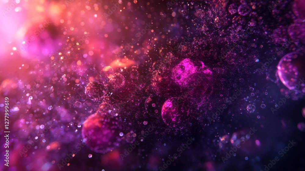 Aufkleber microscopic view of biological cells under a microscope, abstract science background with glowing pa