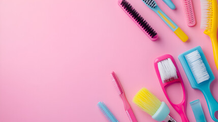 Children s plastic toys cosmetics Barber set on pink background ai generative