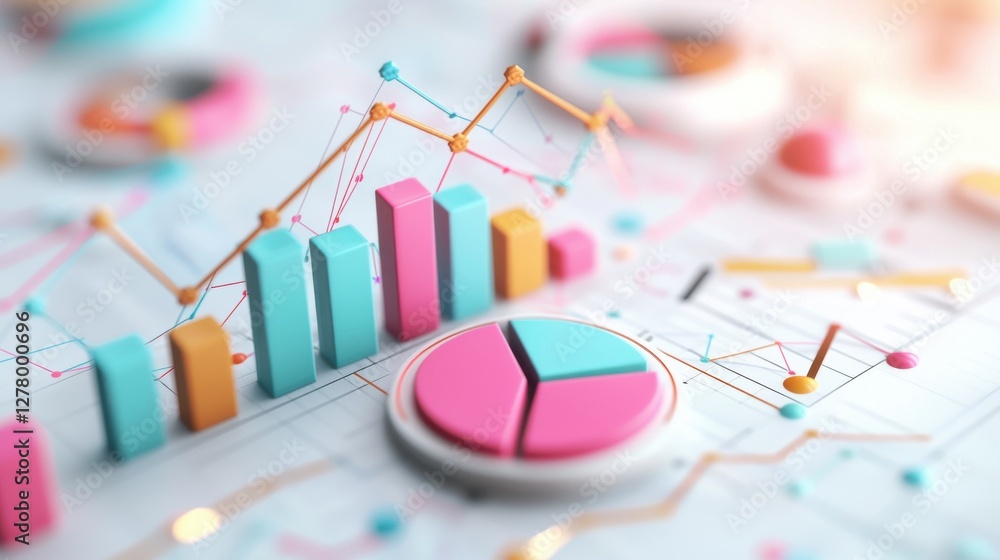Poster colorful business analytics data visualization chart and graph in digital presentation