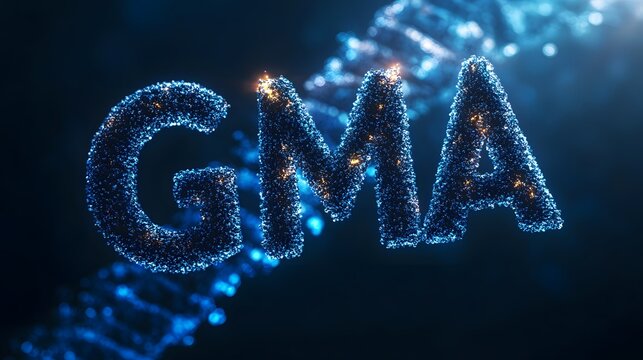 Genetics Unveiled: A dynamic and artistic representation of DNA strands with glowing text "GMA", symbolizing the building blocks of life and the wonders of genetic science.