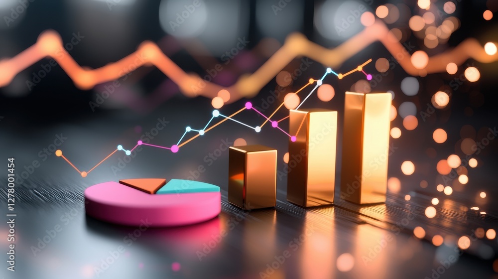 Poster glowing data visualization and infographic elements for business reporting and analytics