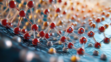 Microscopic Molecular Structure Red and Clear Atoms Connected in Complex Network