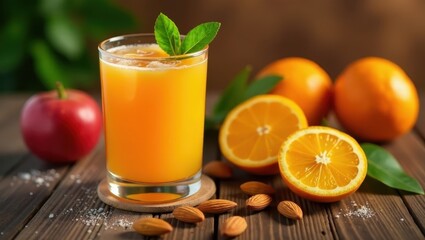 Fototapeta premium Refreshing Citrus Juice with Almonds and a Hint of Mint