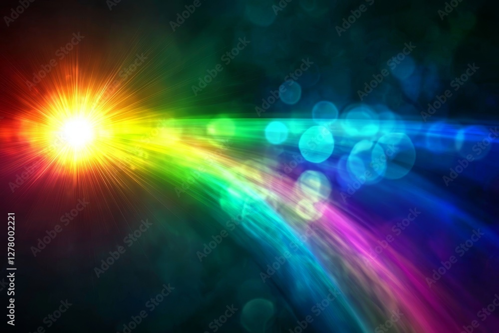 Poster vibrant rainbow light burst with dynamic spectrum and bokeh effect
