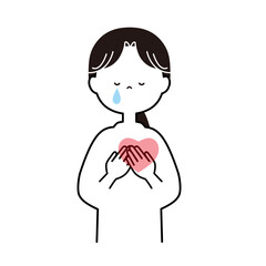 心が傷ついて泣いている女性　上半身
