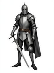 Obraz premium A detailed illustration of a medieval knight in full armor, standing confidently with a sword.