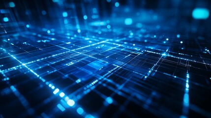 Obraz premium Captivating photo of a blue digital grid background with luminous details and depth of technology