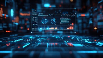 Futuristic Digital Interface with Global Data Analytics and Network Visualization