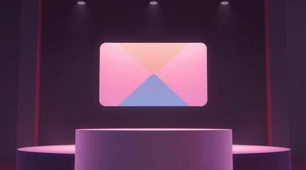 Stylized presentation stage with pastel color palette and geometric design