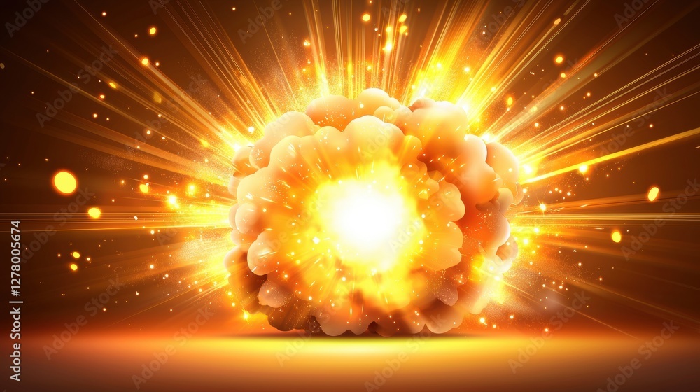 Poster high energy explosion effect with sharp rays and vibrant colors against a dark background