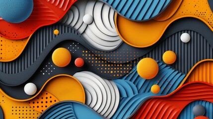 Obraz premium Colorful 3D abstract shapes with wavy layers; dynamic background