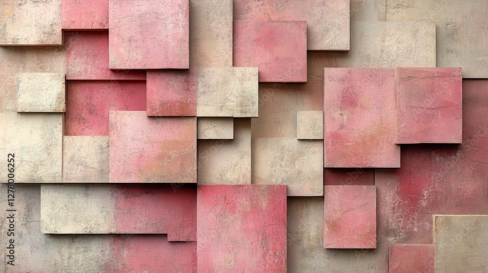 Poster square shaped tiles create a visual pattern across a wall