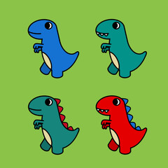 set of funny cartoon dinosaurs
