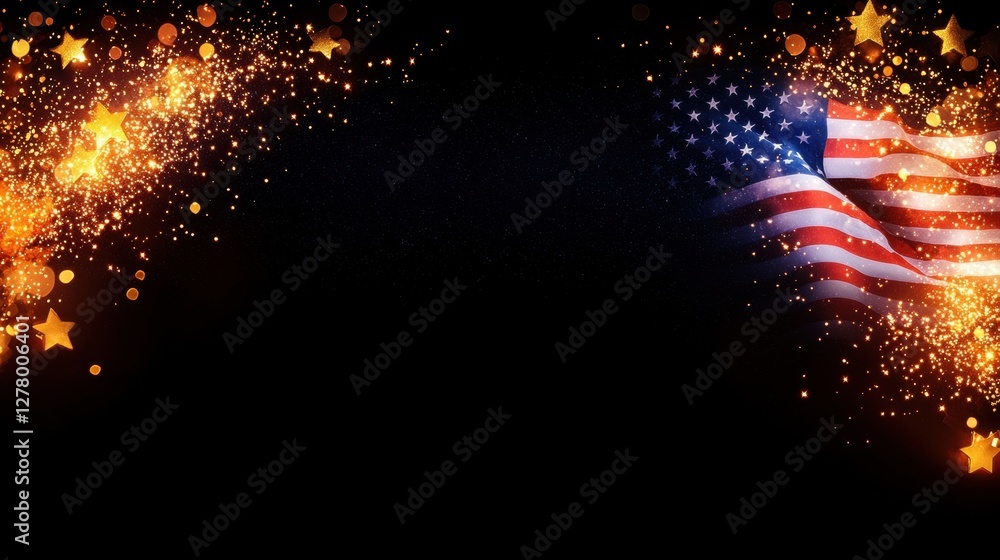 Poster elegant composition with softly rippling stars and american flag background in dark setting