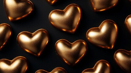 Obraz premium Golden Hearts on Dark Background Romantic Pattern