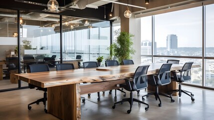 Sleek and Modern Coworking Environment Designed for Hybrid Professionals with Communal Workstations and Collaborative Setup