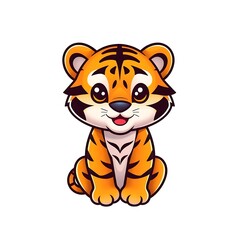 Adorable and Cute Tiger Mascot Logo with Playful Expression and Bold, Eye-Catching Design