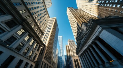Federal Reserve building surrounded by financial district towers. Featuring monetary policies and economic impact